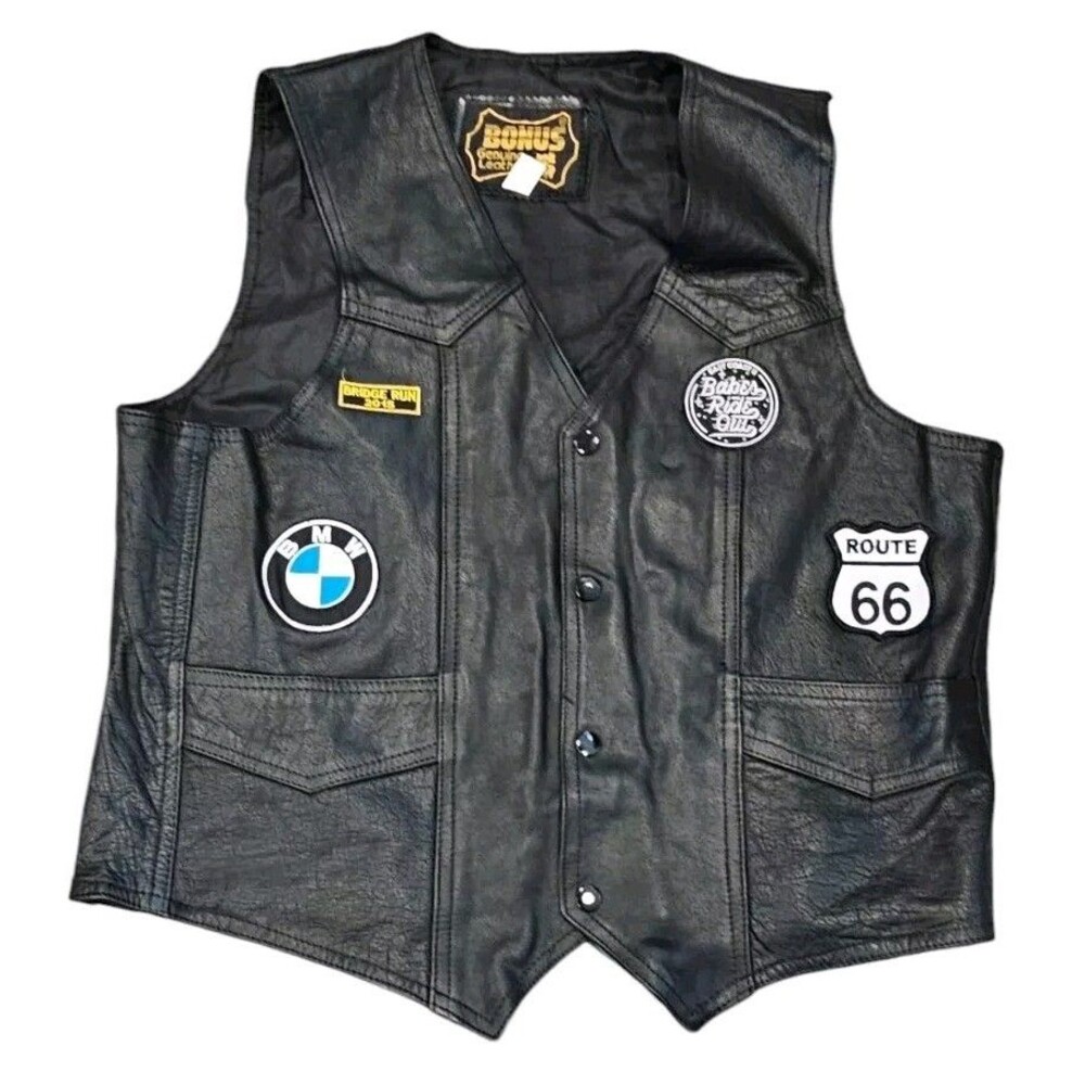 Babes Ride Out Route 66 Harley Davidson Custom Leather Vest Black Ladies XL